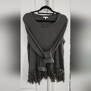 Anthropologie Eri + Ali Gray Fringe Hem Women's Sweater